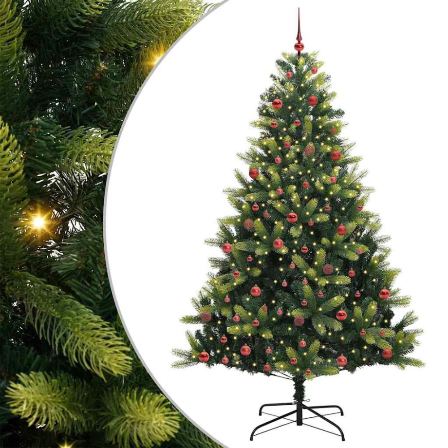 vidaXL Kunstkerstboom met scharnier 300 LEDs Groen 210 cm PVC en PE afbeelding 1