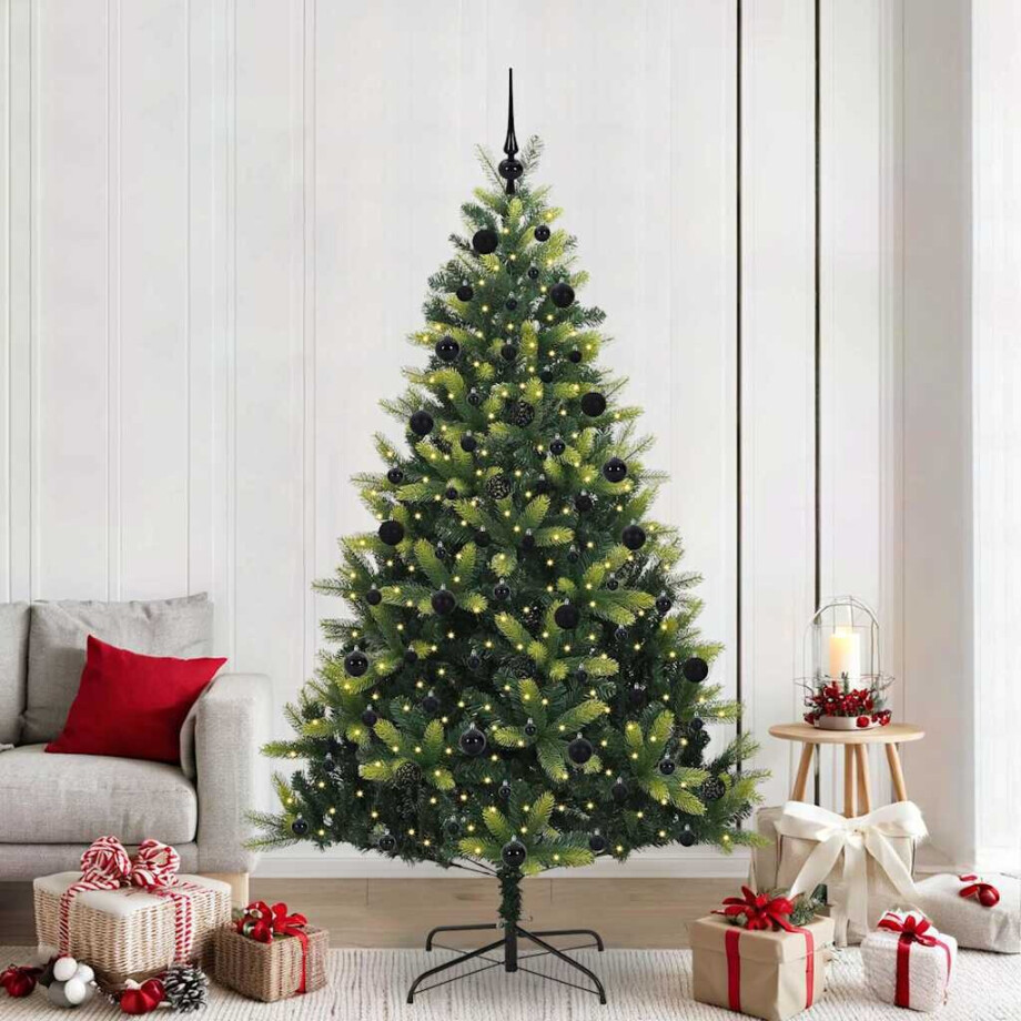 vidaXL Kunstkerstboom met scharnier 300 LEDs Groen 210 cm PVC en PE afbeelding 1
