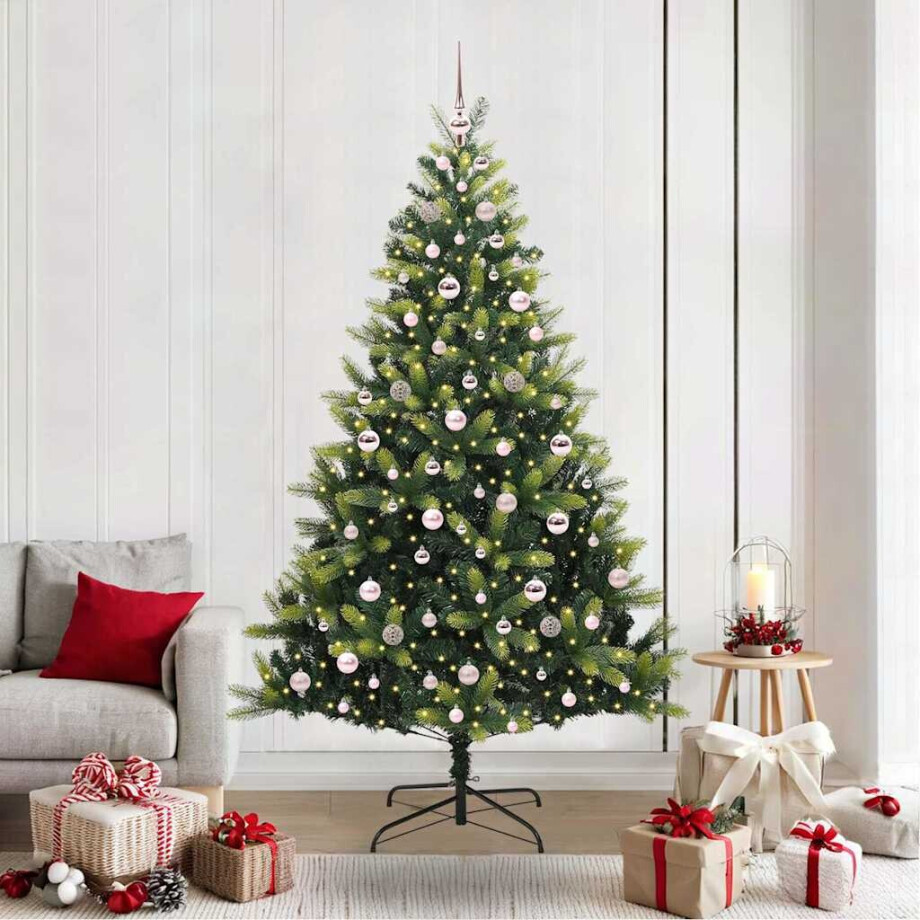 vidaXL Kunstkerstboom met scharnier 300 LEDs Groen 210 cm PVC en PE afbeelding 1