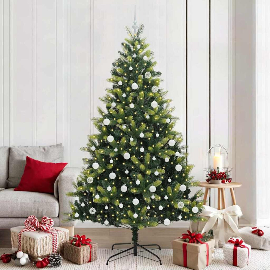 vidaXL Kunstkerstboom met scharnier 300 LEDs Groen 210 cm PVC en PE afbeelding 1