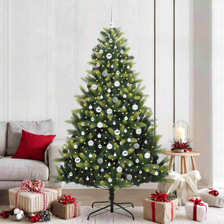 vidaXL Kunstkerstboom met scharnier 300 LEDs Groen 210 cm PVC en PE afbeelding 1