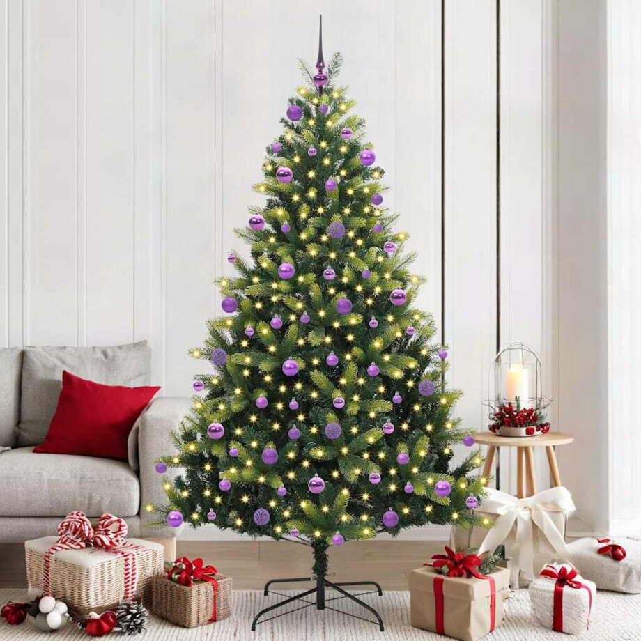 vidaXL Kunstkerstboom met scharnier 300 LEDs Groen 210 cm PVC en PE afbeelding 1