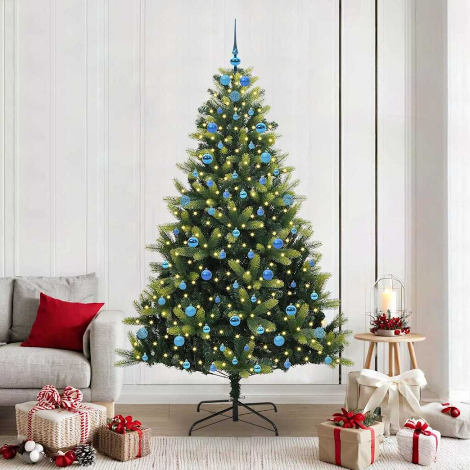 vidaXL Kunstkerstboom met scharnier 300 LEDs Groen 210 cm PVC en PE afbeelding 1