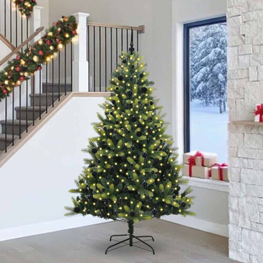 vidaXL Kunstkerstboom met scharnier 300 LED's Groen 240 cm PVC en PE afbeelding 1