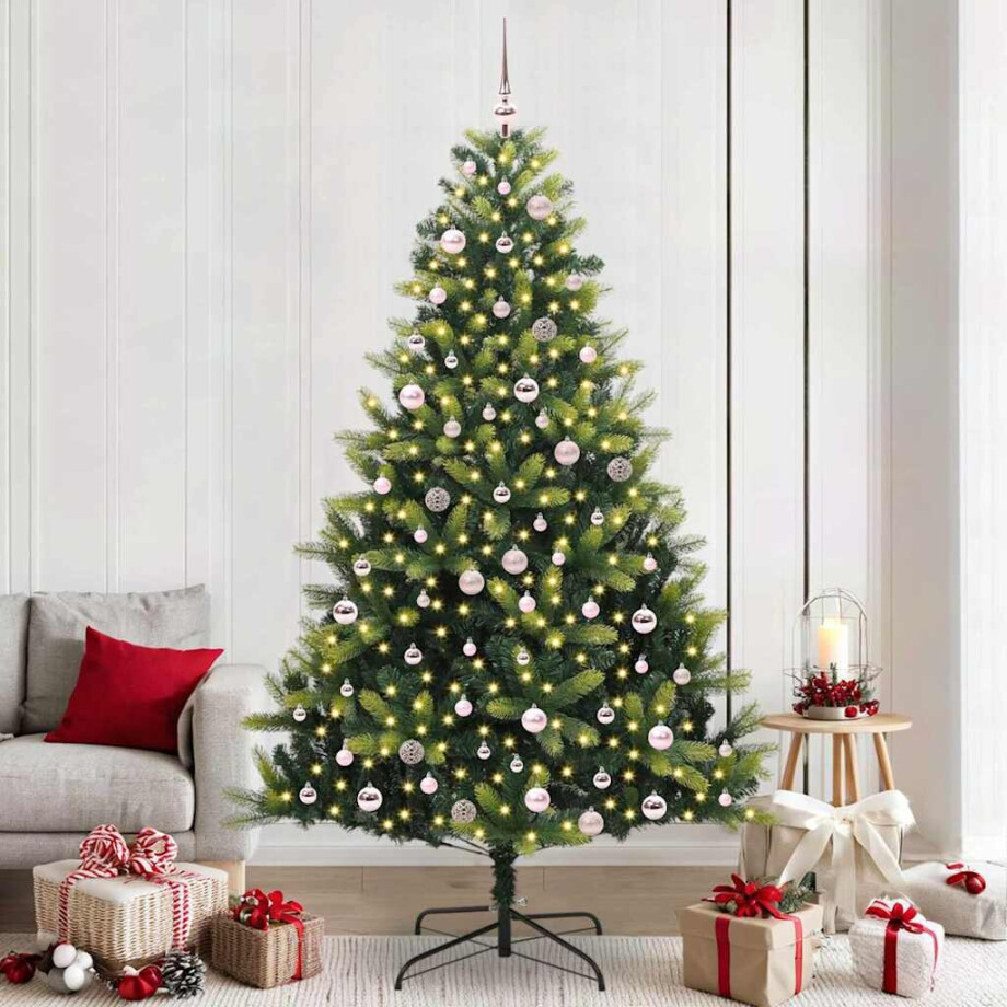 vidaXL Kunstkerstboom met Hangen 300 LED's Groen 240 cm PVC en PE afbeelding 1