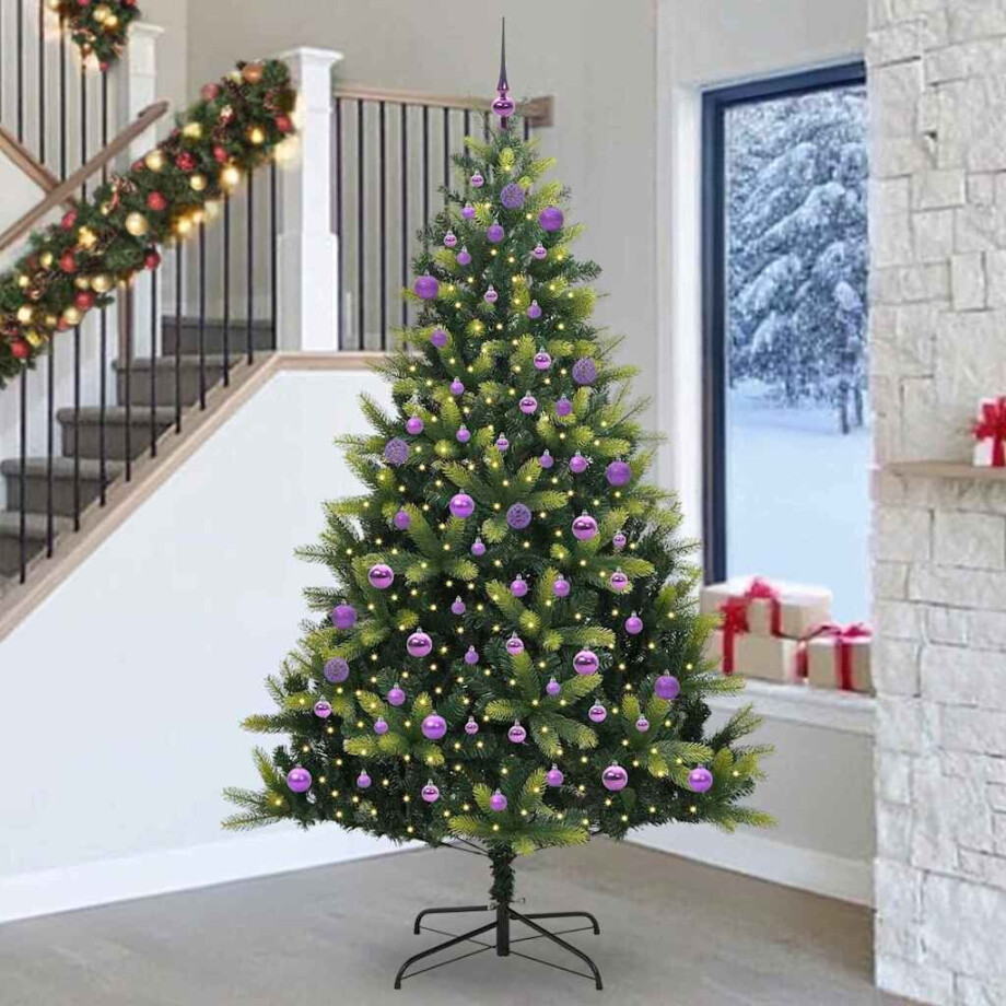 vidaXL Kunst Kerstboom met Scharnier 300 LEDs Groen 240 cm PVC en PE afbeelding 1