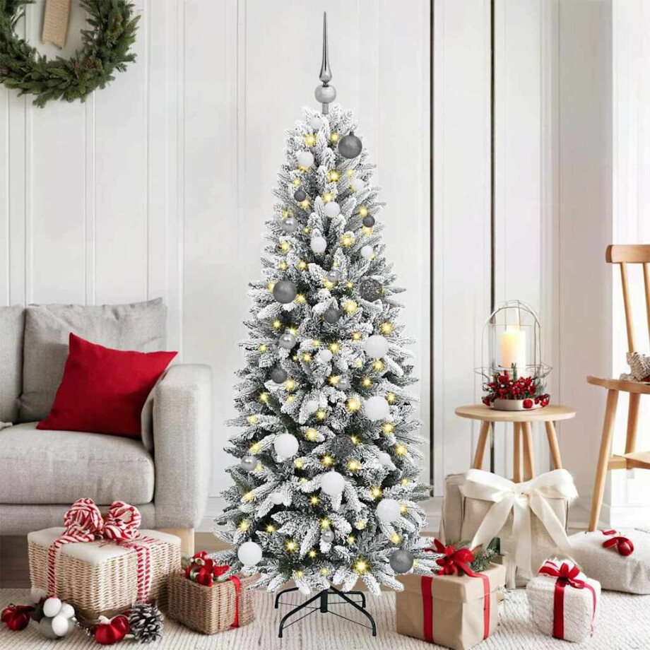 vidaXL Kunstkerstboom with Decorative String Lights Wit 150 cm PVC afbeelding 1