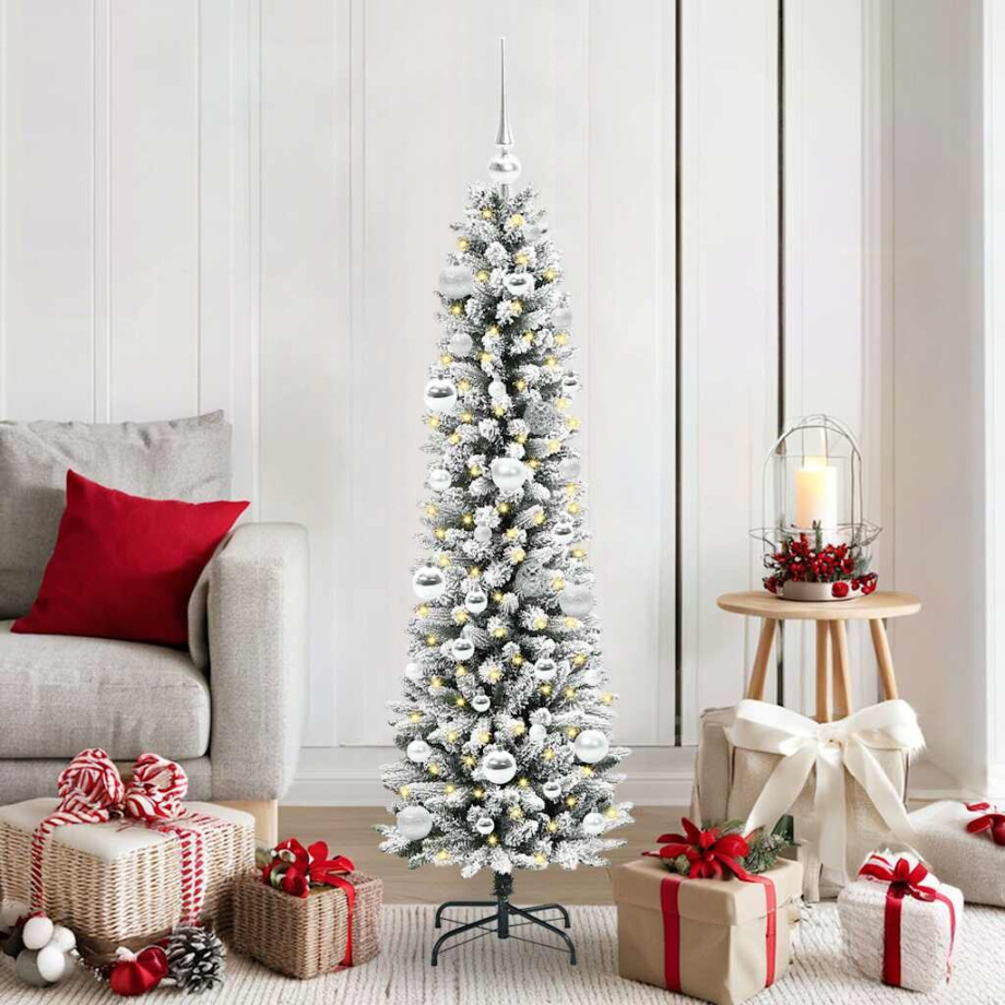 vidaXL Kunstkerstboom Groen en wit 150 cm PVC en Metaal en Plastic afbeelding 1
