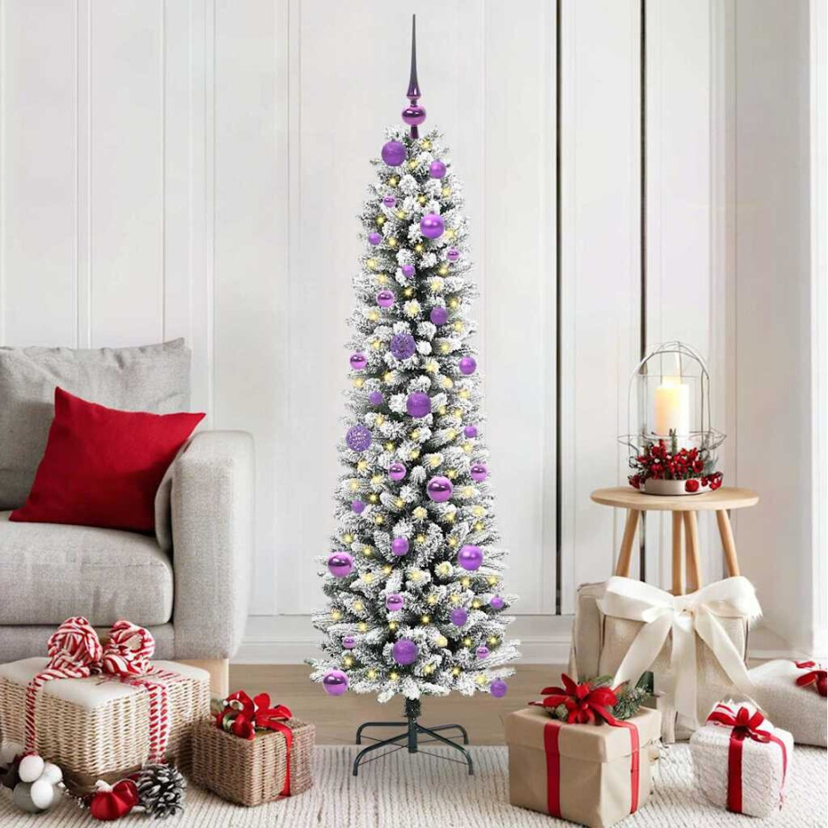 vidaXL Kunstkerstboom Groen en wit 150 cm PVC en Metaal en Plastic afbeelding 1