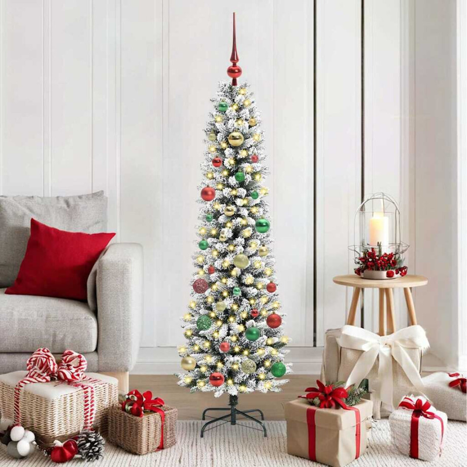 vidaXL Kunstkerstboom Groen en wit 150 cm PVC en Metaal en Plastic afbeelding 1