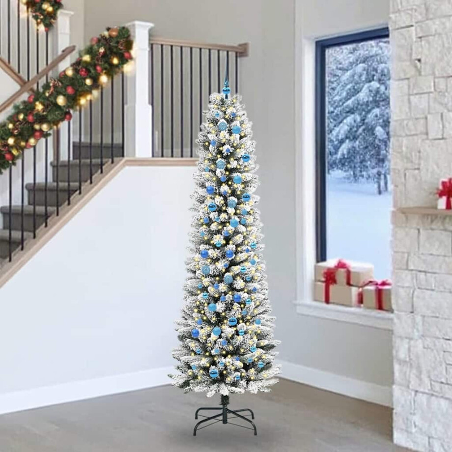 vidaXL Kunstkerstboom met 300 LED Wit 240 cm PVC en Metaal en Plastic afbeelding 1