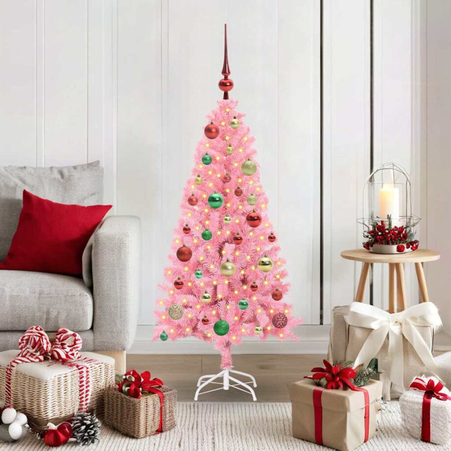 vidaXL Kerstboom met 150 LED met standaard Roze 120 cm PVC afbeelding 1