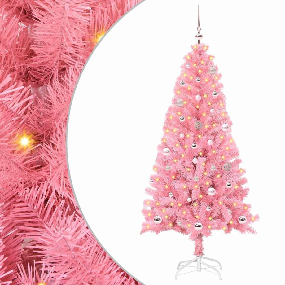 vidaXL Kerstboom met 150 LED met standaard Roze 150 cm PVC afbeelding 1
