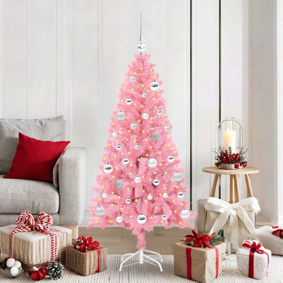 vidaXL Kerstboom met 150 LED met standaard Roze 150 cm PVC afbeelding 1