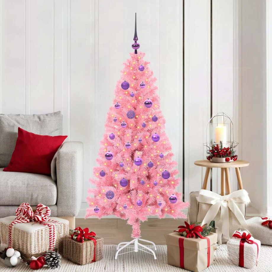 vidaXL Kerstboom met 150 LED met standaard Roze 150 cm PVC afbeelding 1