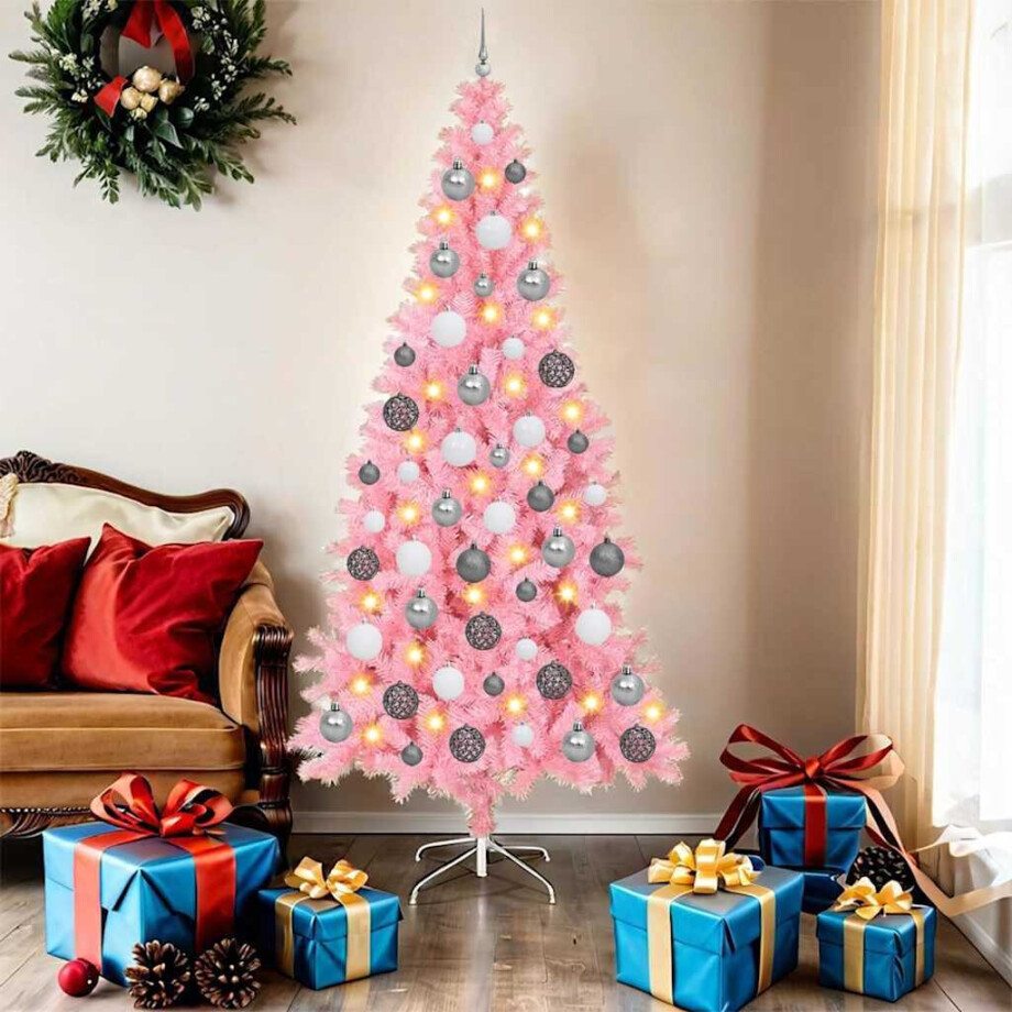 vidaXL Kunstkerstbomen met LED -striplichten Roze 180 cm PVC vidaXL Kunstkerstbomen met LED -striplichten Roze 180 cm PVC afbeelding 1