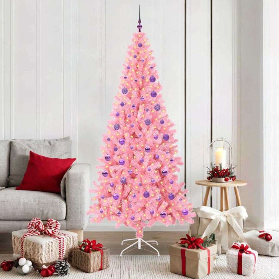 vidaXL Kerstboom met 300 LED met standaard Roze 180 cm PVC afbeelding 1