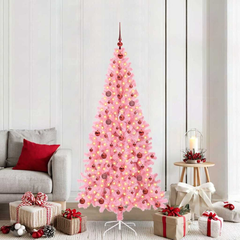 vidaXL Kerstboom met 300 LED met standaard Roze 210 cm PVC afbeelding 1