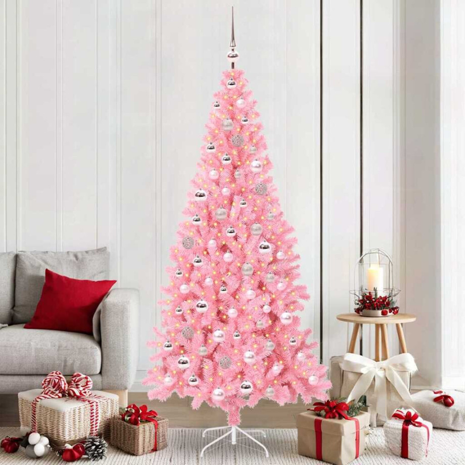 vidaXL Kerstboom met 300 LED met standaard Roze 210 cm PVC vidaXL Kerstboom met 300 LED met standaard Roze 210 cm PVC afbeelding 1