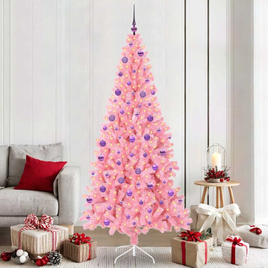 vidaXL Kerstboom met 300 LED met standaard Roze 210 cm PVC vidaXL Kerstboom met 300 LED met standaard Roze 210 cm PVC afbeelding 1