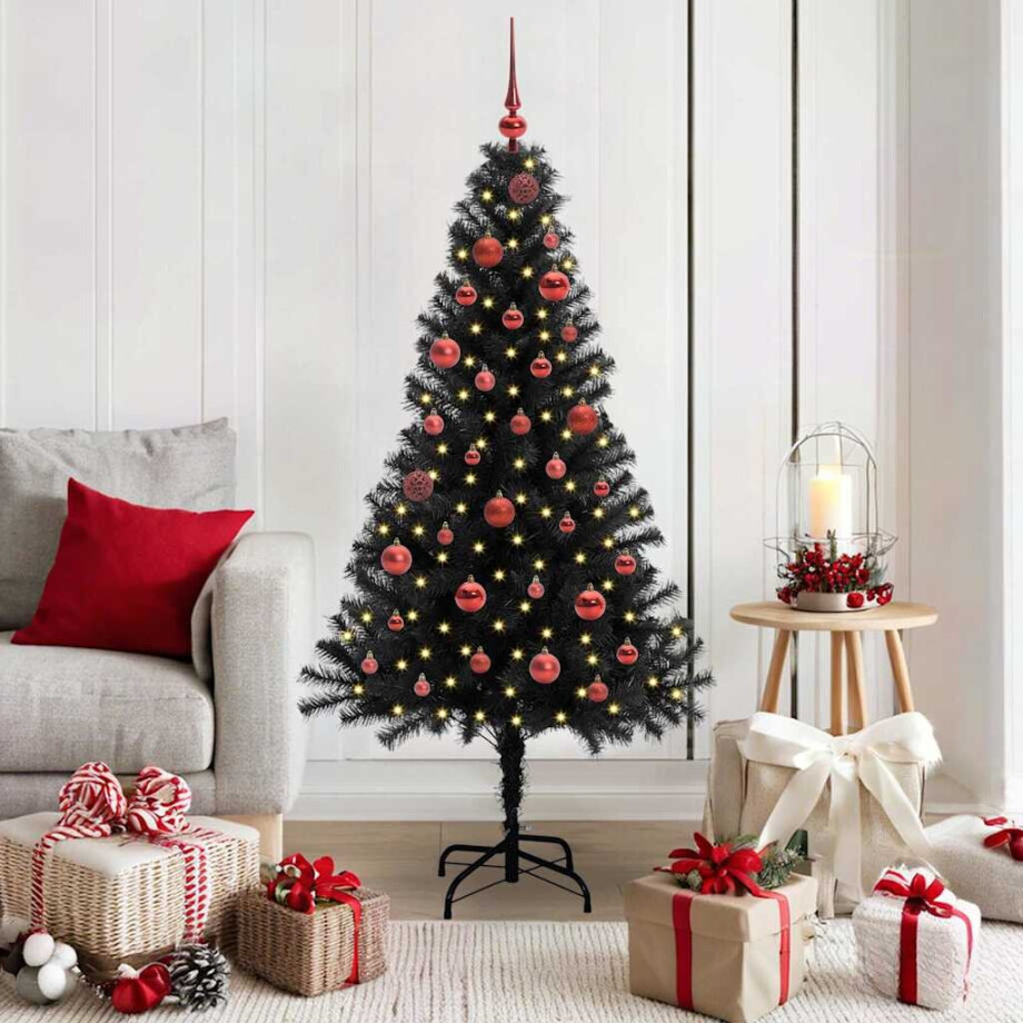 vidaXL Kerstboom met 150 LED met standaard Zwart 150 cm PVC vidaXL Kerstboom met 150 LED met standaard Zwart 150 cm PVC afbeelding 1