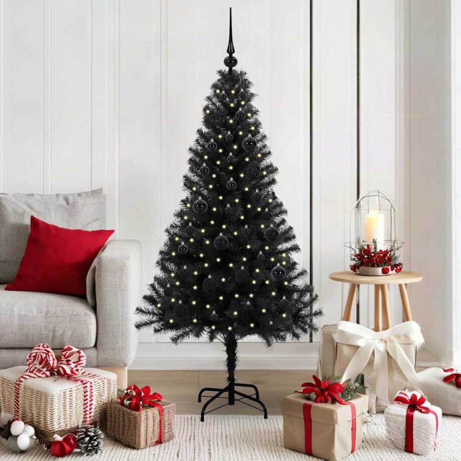 vidaXL Kerstboom met 150 LED met standaard Zwart 150 cm PVC afbeelding 1