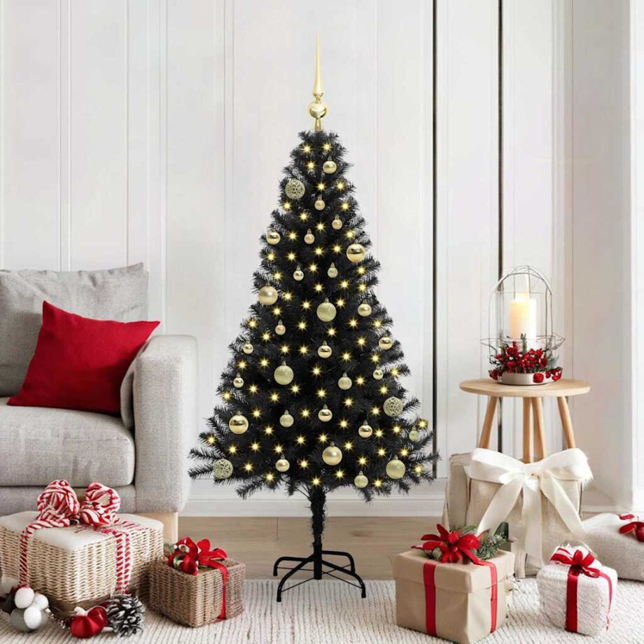 vidaXL Kerstboom met 150 LED met standaard Zwart 150 cm PVC vidaXL Kerstboom met 150 LED met standaard Zwart 150 cm PVC afbeelding 1