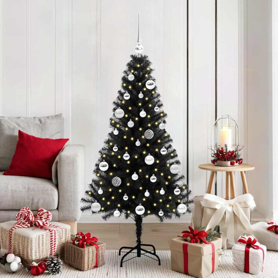 vidaXL Kerstboom met 150 LED met standaard Zwart 150 cm PVC afbeelding 1