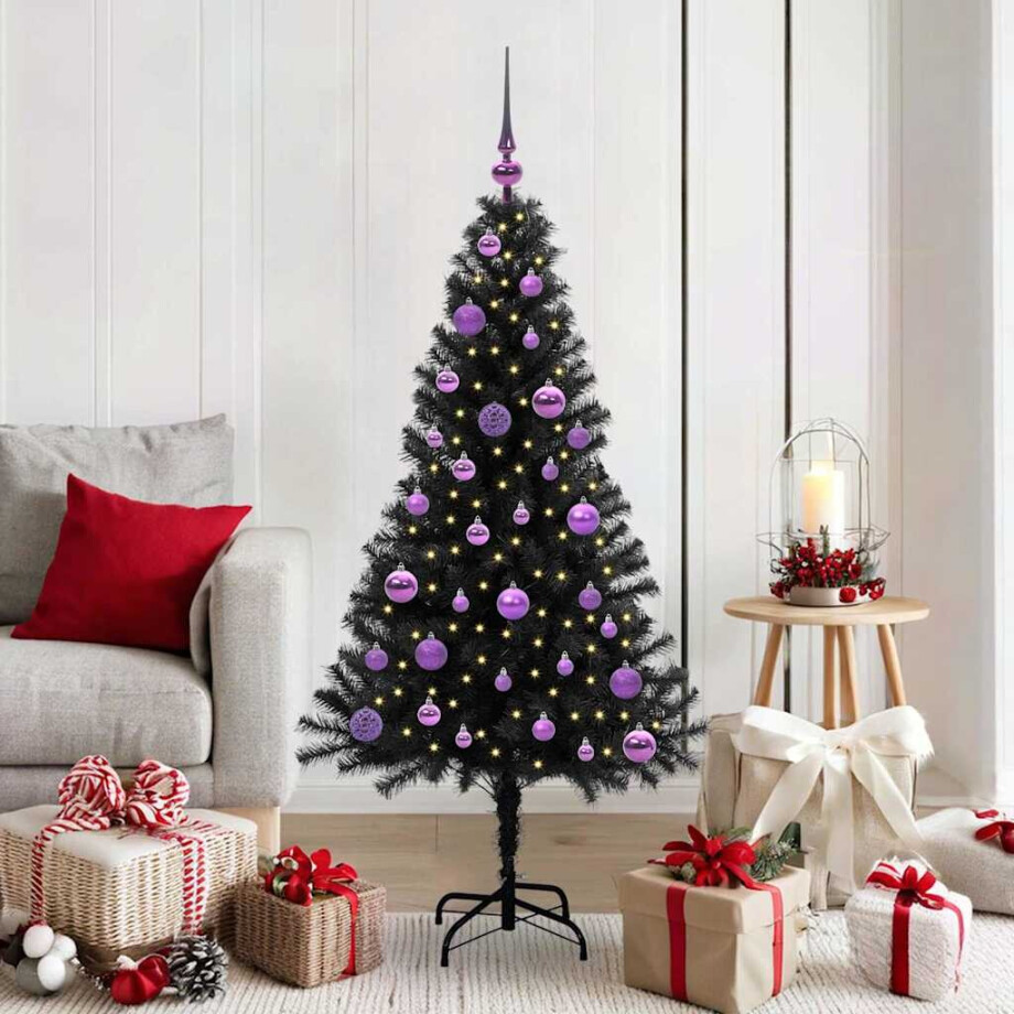 vidaXL Kerstboom met 150 LED met standaard Zwart 150 cm PVC afbeelding 1