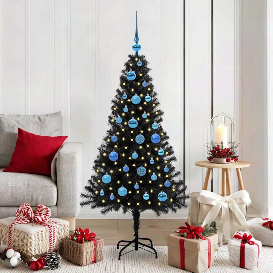 vidaXL Kerstboom met 150 LED met standaard Zwart 150 cm PVC afbeelding 1