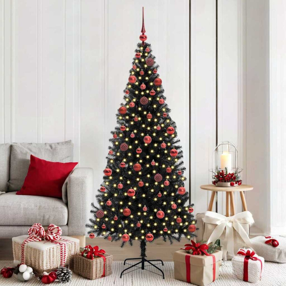 vidaXL Kerstboom met 300 LED met standaard Zwart 180 cm PVC afbeelding 1