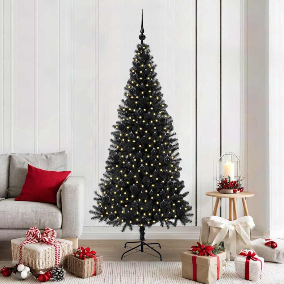 vidaXL Kerstboom met 300 LED met standaard Zwart 180 cm PVC afbeelding 1