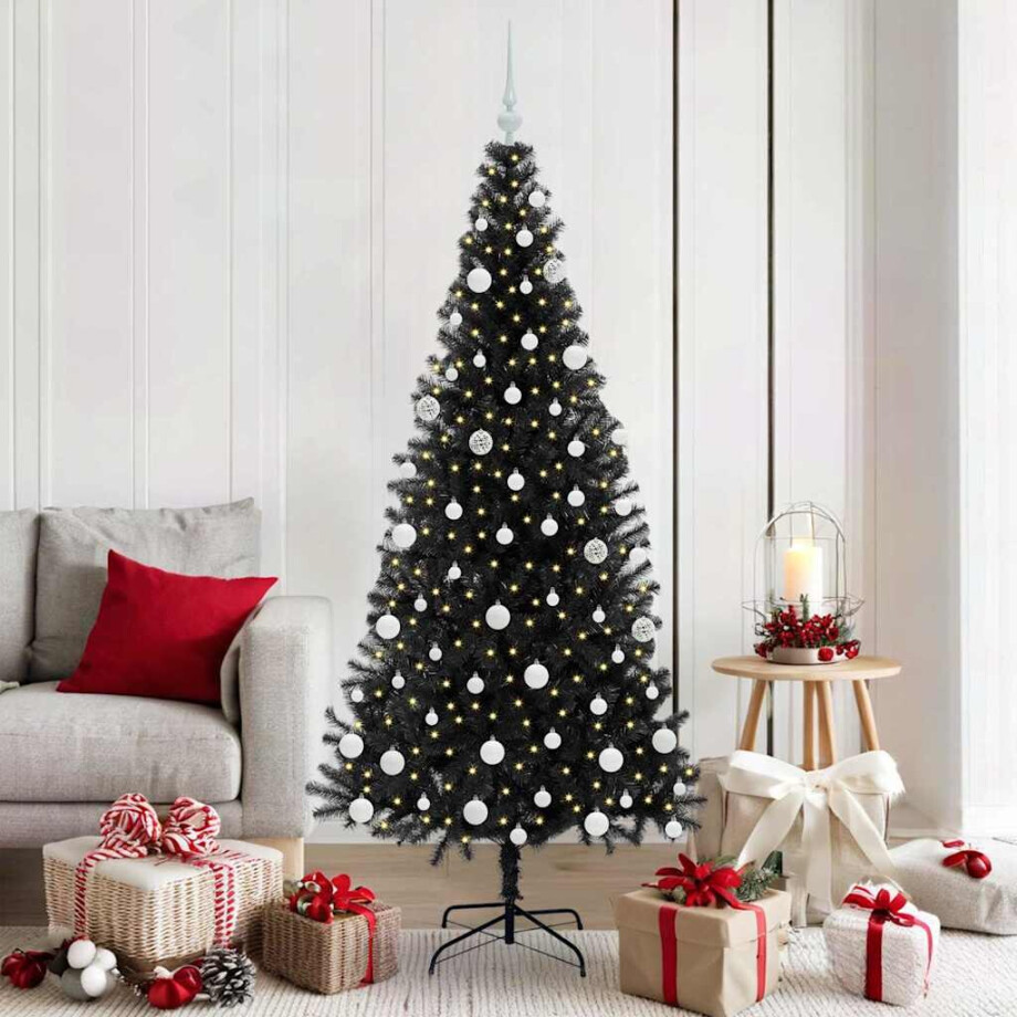 vidaXL Kerstboom met 300 LED met standaard Zwart 180 cm PVC vidaXL Kerstboom met 300 LED met standaard Zwart 180 cm PVC afbeelding 1