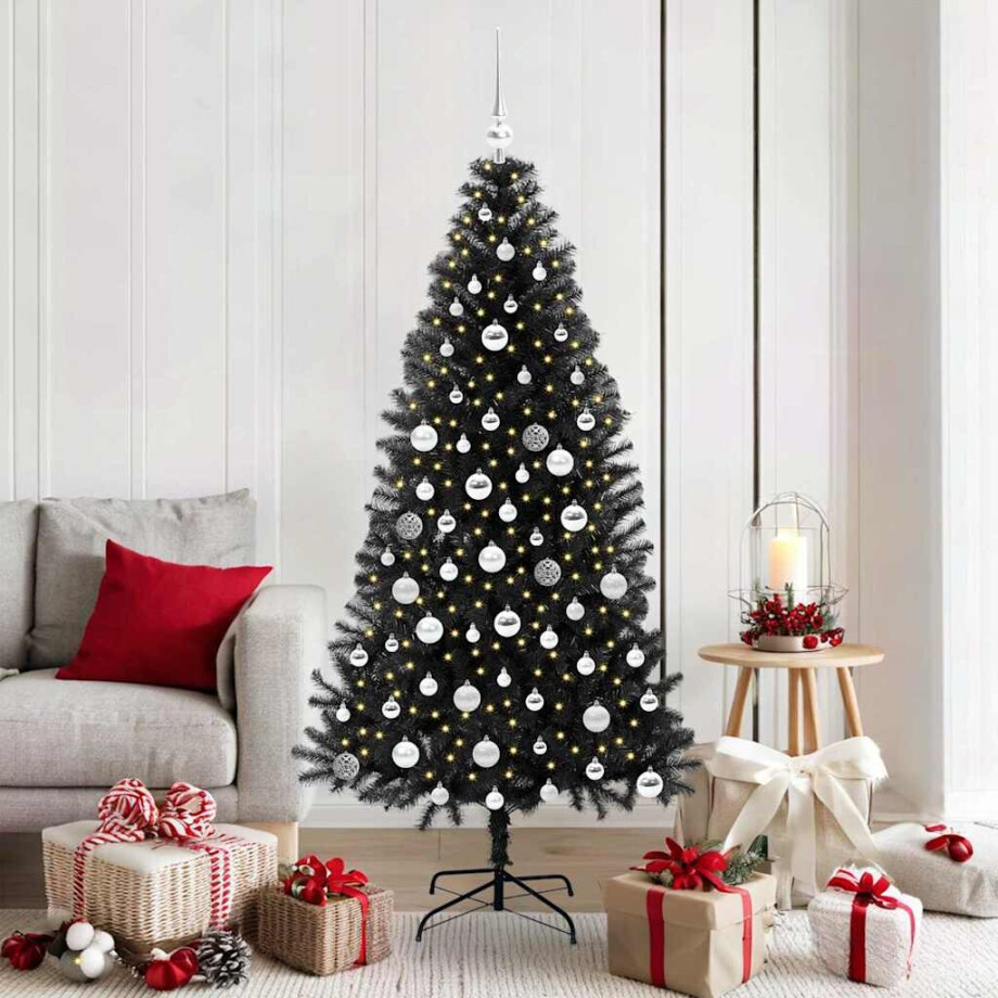 vidaXL Kerstboom met 300 LED met standaard Zwart 180 cm PVC afbeelding 1