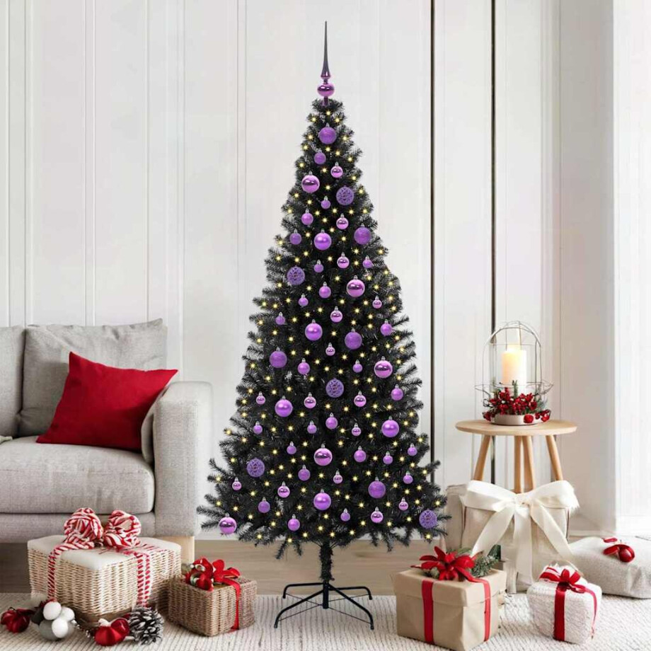 vidaXL Kerstboom met 300 LED met standaard Zwart 180 cm PVC afbeelding 1