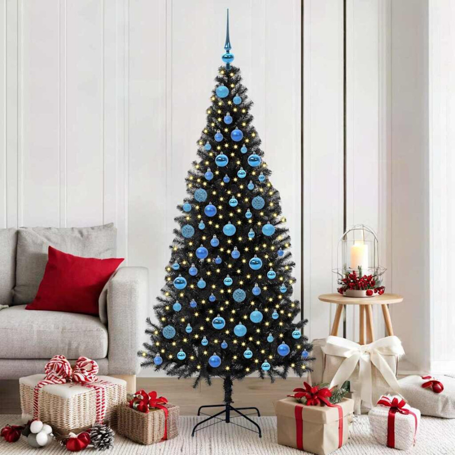 vidaXL Kerstboom met 300 LED met standaard Zwart 180 cm PVC afbeelding 1