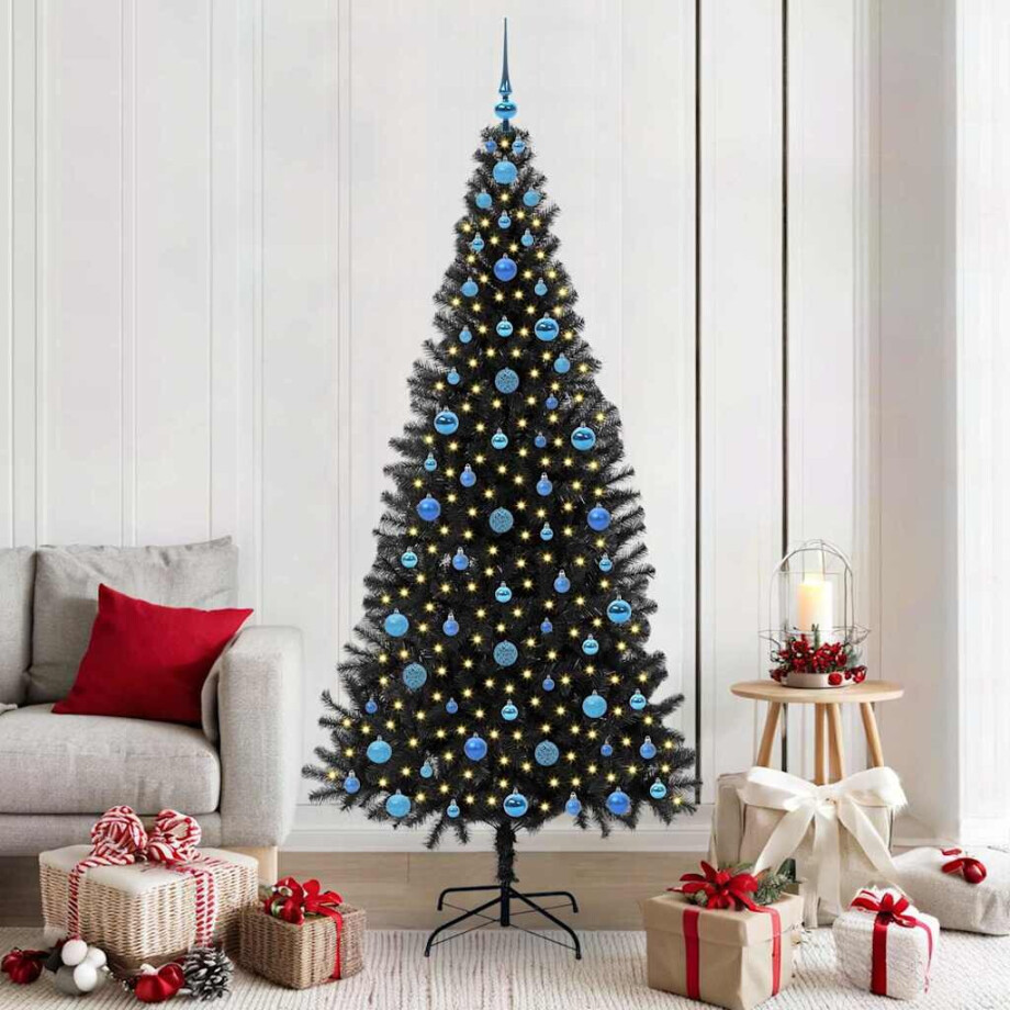 vidaXL Kerstboom met 300 LED met standaard Zwart 210 cm PVC vidaXL Kerstboom met 300 LED met standaard Zwart 210 cm PVC afbeelding 1