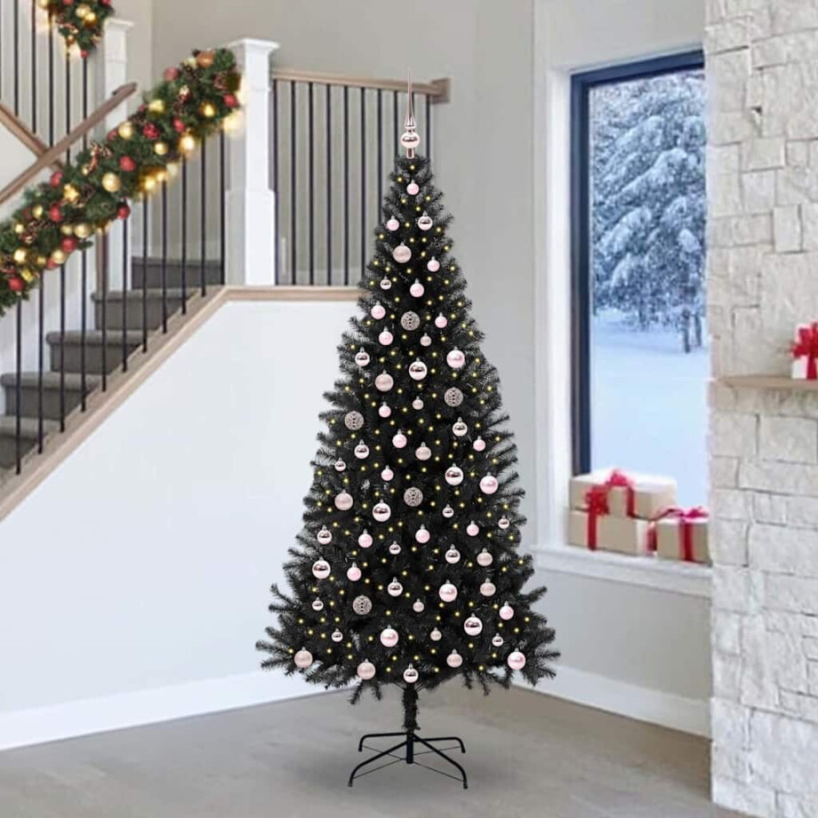 vidaXL Kerstboom met 300 LED met standaard Zwart 240 cm PVC afbeelding 1