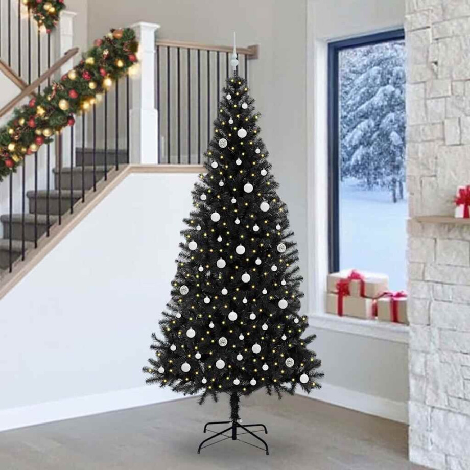 vidaXL Kerstboom met 300 LED met standaard Zwart 240 cm PVC afbeelding 1