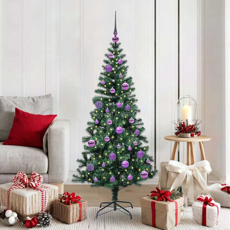 vidaXL Kunstmatig Voorverlicht Kerstboom Groen 150cm PVC en Metaal afbeelding 1