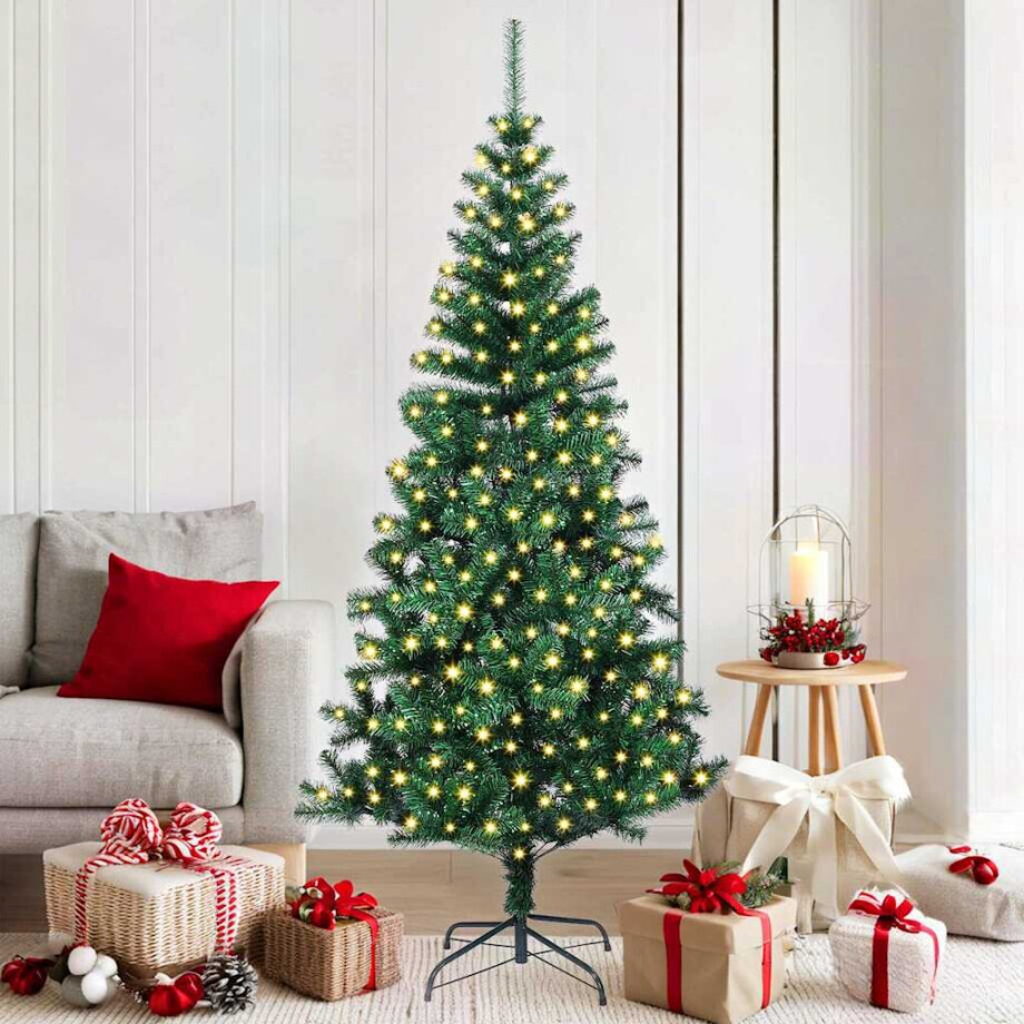 vidaXL Kunstmatig Voorverlicht Kerstboom Groen 180 cm PVC en Metaal afbeelding 1