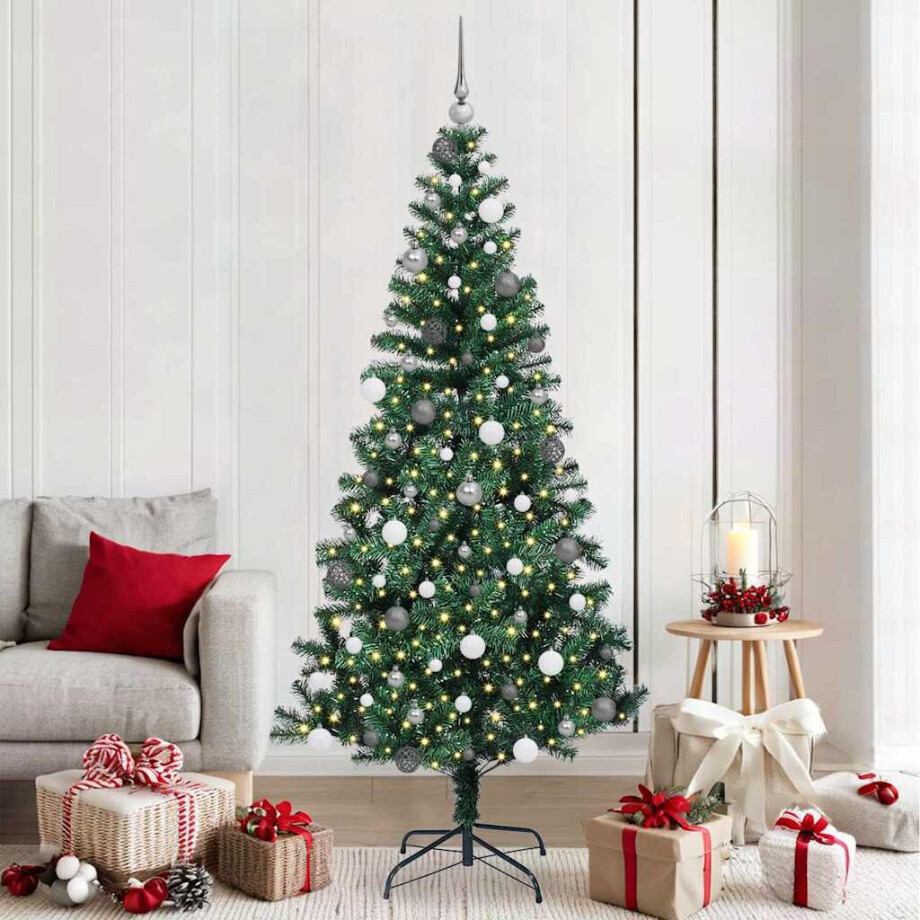 vidaXL Kunstkerstboom met decoratieve touwlichten Groen 210cm PVC afbeelding 1