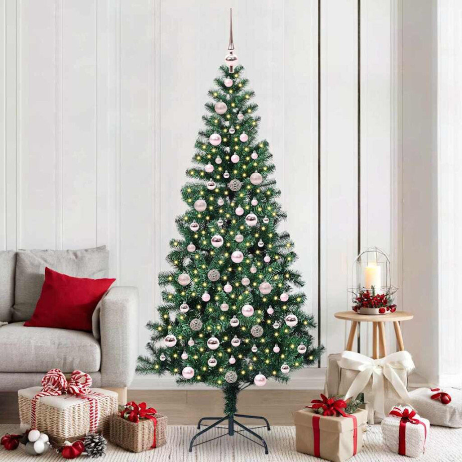 vidaXL Kunstmatig Voorverlicht Kerstboom Groen 210 cm PVC en Metaal afbeelding 1
