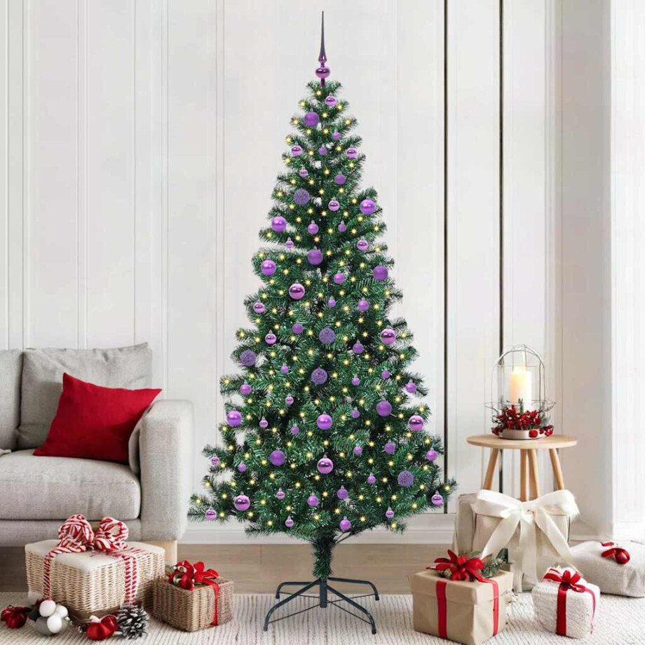 vidaXL Kunstmatig Voorverlicht Kerstboom Groen 210 cm PVC en Metaal afbeelding 1