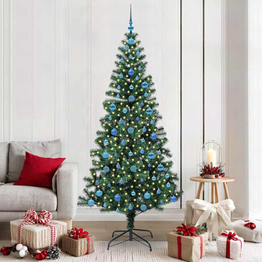 vidaXL Kunstmatig Voorverlicht Kerstboom Groen 210 cm PVC en Metaal afbeelding 1