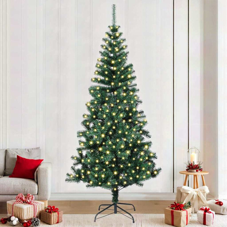 vidaXL Kunstmatig Voorverlicht Kerstboom Groen 240 cm PVC en Metaal afbeelding 1