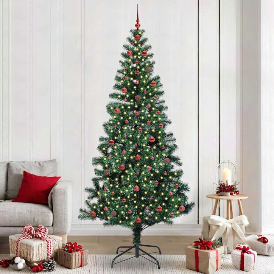 vidaXL Kunstmatig Voorverlicht Kerstboom Groen 240 cm PVC en Metaal afbeelding 1