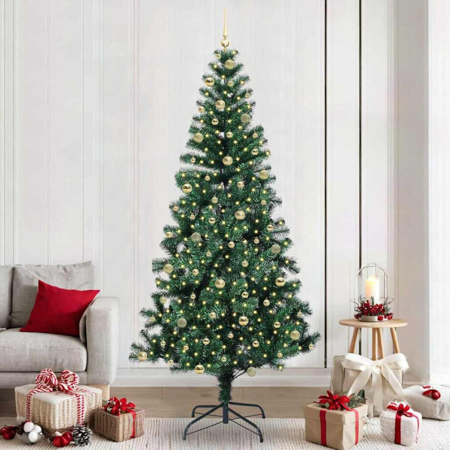vidaXL Kunstmatig Voorverlicht Kerstboom Groen 240 cm PVC en Metaal afbeelding 1