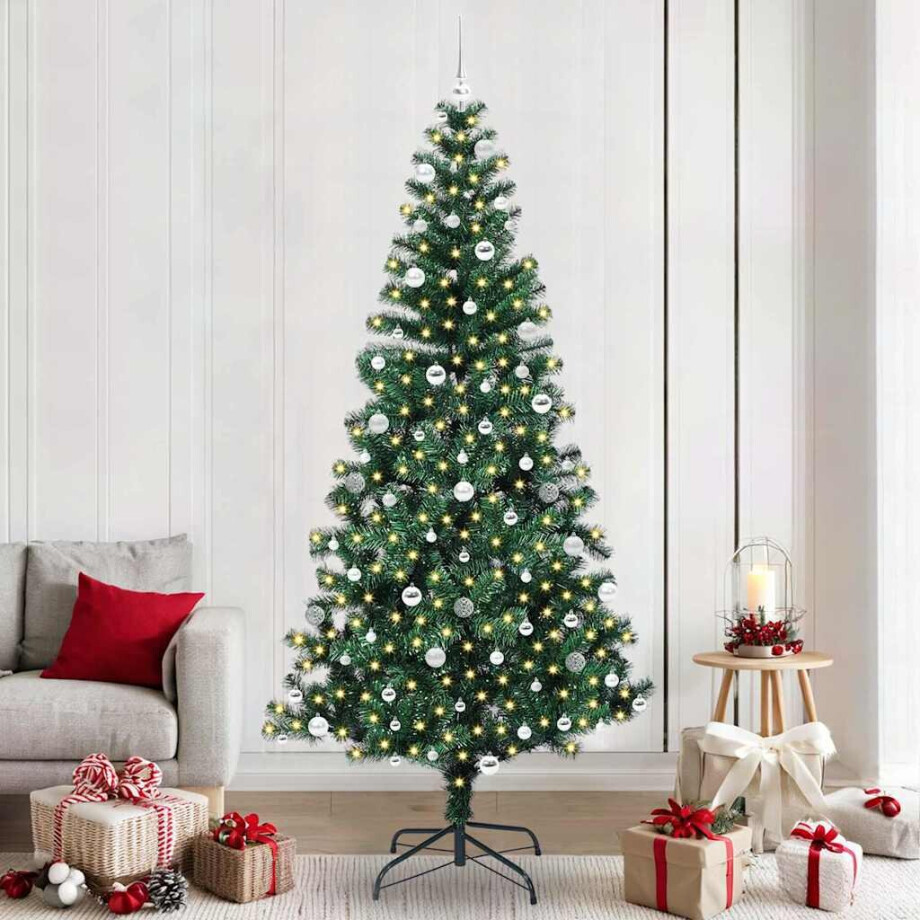 vidaXL Kunstmatig Voorverlicht Kerstboom Groen 240 cm PVC en Metaal afbeelding 1