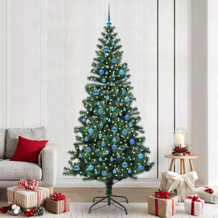 vidaXL Kunstmatig Voorverlicht Kerstboom Groen 240cm PVC en Metaal afbeelding 1